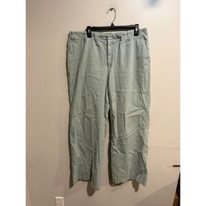 Peruvian Connection Sage Green Linen Blend Wide Leg Crop Pants Plus Size 18